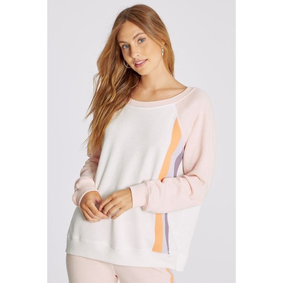 Wildfox Womens Sweater S Knit Grapefruit Stripes Pullover Raglan Sweatshirt Top - Picture 2 of 6